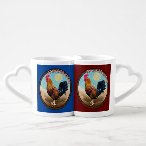 Key West _ Gypsy Rooster Good Morning Vintage Oval Coffee Mug Set