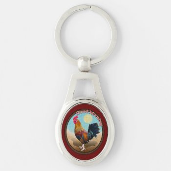 Key West - Gypsy Rooster Good Morning Vintage Oval Keychain by ZuzusFunHouse at Zazzle