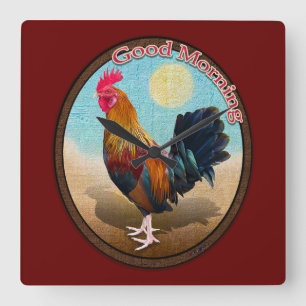 Key West - Gypsy Rooster Good Morning Vintage Oval Square Wall Clock