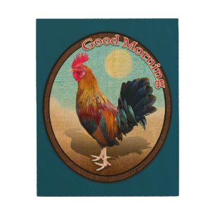 Key West - Gypsy Rooster Good Morning Vintage Oval Wood Wall Art
