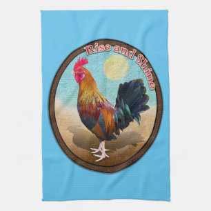 Key West Gypsy Rooster Rise and Shine Vintage Oval Kitchen Towel