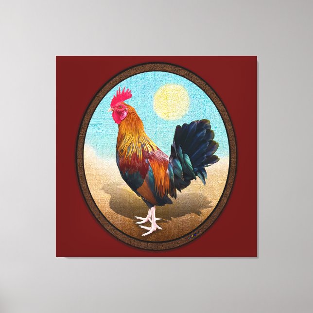 Key West - Gypsy Rooster Vintage Oval Canvas Print (Front)