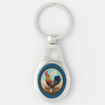 Key West - Gypsy Rooster Vintage Oval Keychain by ZuzusFunHouse at Zazzle