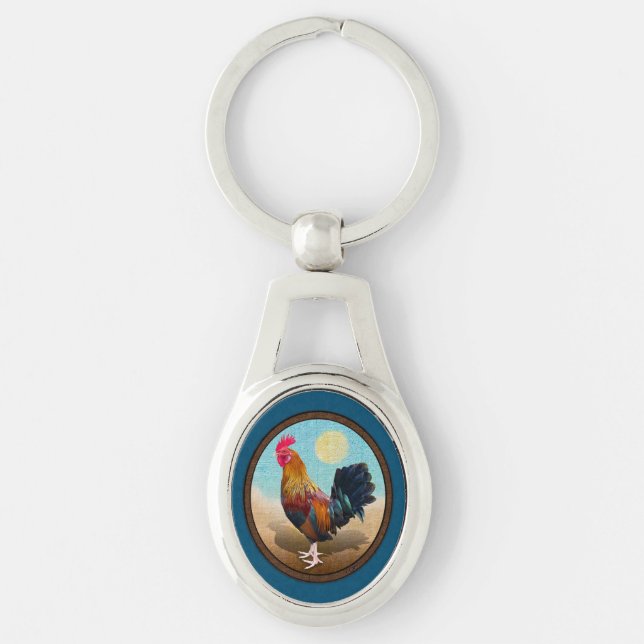 Key West - Gypsy Rooster Vintage Oval Keychain (Front)
