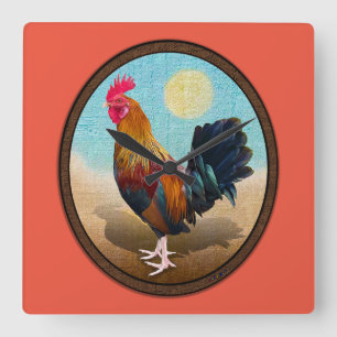 Key West - Gypsy Rooster Vintage Oval Square Wall Clock