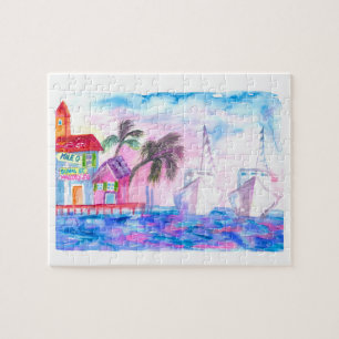 Key West harbour and ships at sunset Jigsaw Puzzle