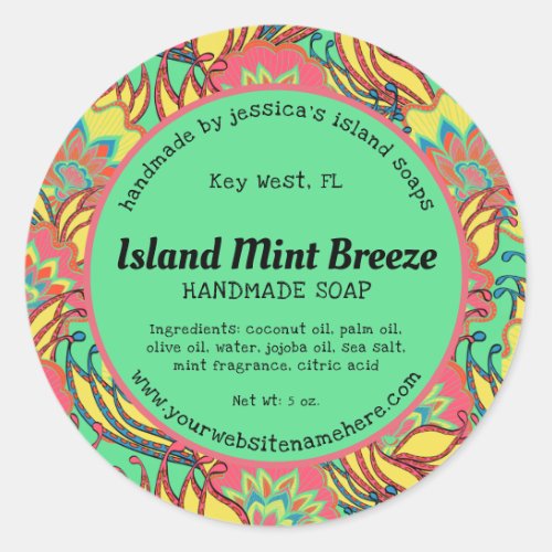 Key West Island Tropical Floral Pattern Product Classic Round Sticker