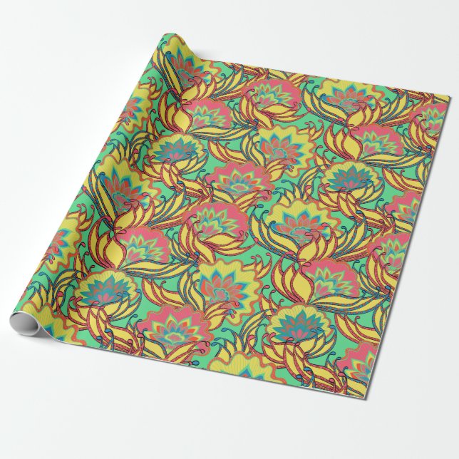 Key West Island Tropical Floral Pattern Wrapping Paper (Unrolled)