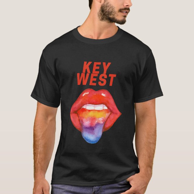 Key West LGBT Gay Pride Rainbow Tongue Florida Key T-Shirt (Front)