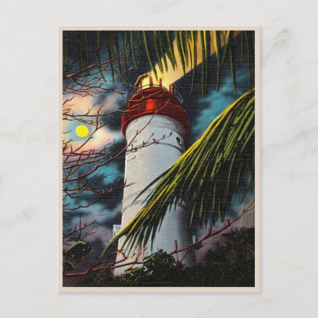 Key West lighthouse at night vintage scene Postcard (Front)