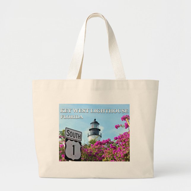 Key West Lighthouse, Florida Large Tote Bag (Front)