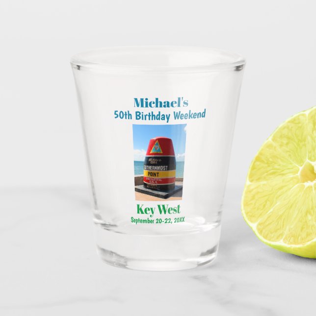 Key West Milestone Birthday Party Weekend Trip Shot Glass (Front)