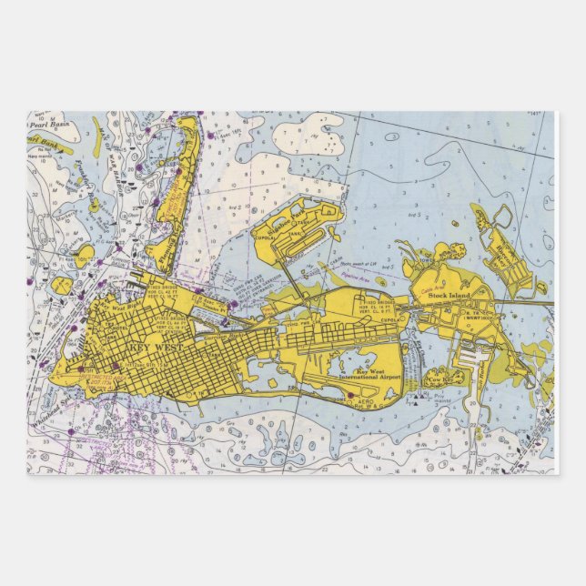 Key West Nautical Chart Map Wrapping Paper Sheets (Front)
