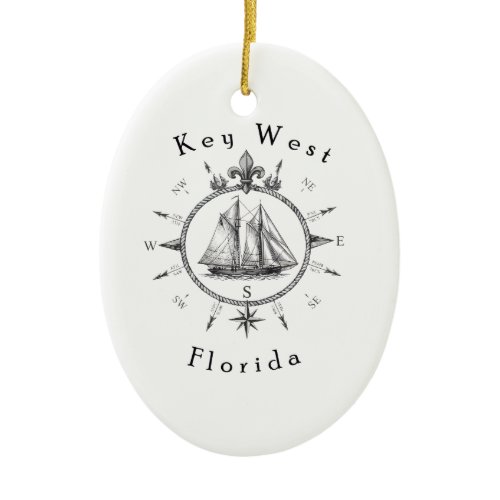 Key West Nautical Sailing Compass Cruising Sailor Ceramic Ornament