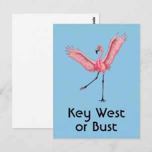 Key West or Bust Funny Florida Pink Flamingo Postcard