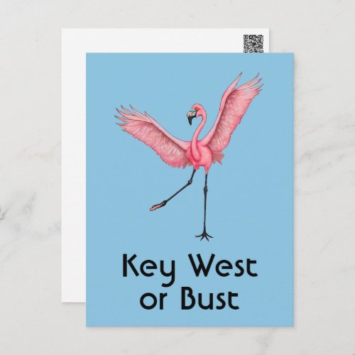 Key West or Bust Funny Florida Pink Flamingo Postcard