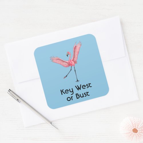 Key West or Bust Funny Florida Pink Flamingo Square Sticker