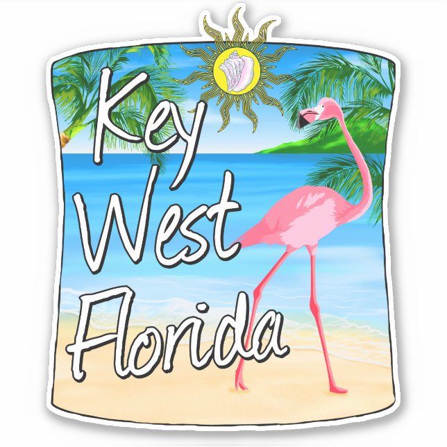 Key West Pink Flamingo Florida Keys Sticker (Front)