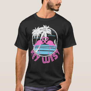 Key West Pink Flamingo Heart 80s Retro Vintage T-Shirt