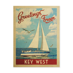 Key West Postcard Sailboat Vintage Travel Florida