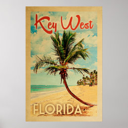Key West Poster Florida Vintage Palm Tree Beach