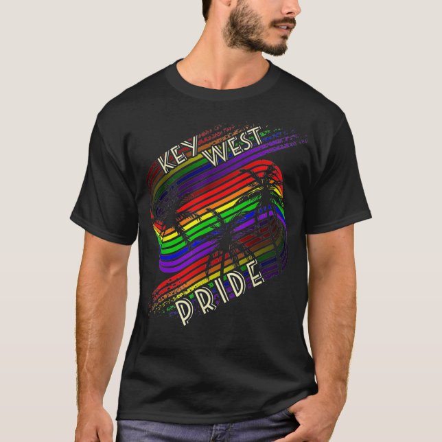 Key West Pride Gay Pride LGBTQ Rainbow Palm Trees  T-Shirt (Front)