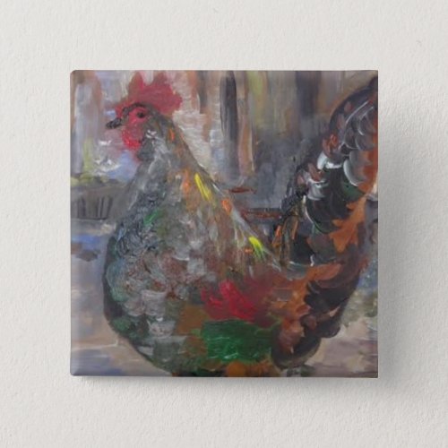 Key West Rooster Painting on a Button