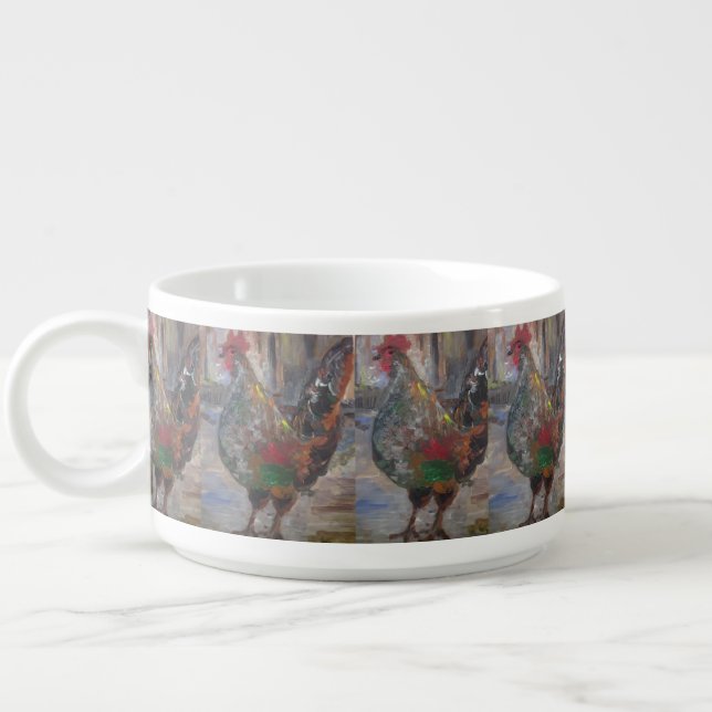Key West Rooster Painting on a Chili Bowl (Right)