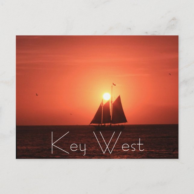Key West, Sailboat at Sunset Postcard (Front)