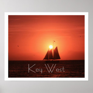 Key West, Sailboat Silhouette at Sunset Poster
