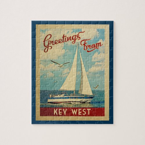 Key West Sailboat Vintage Travel Florida Jigsaw Puzzle