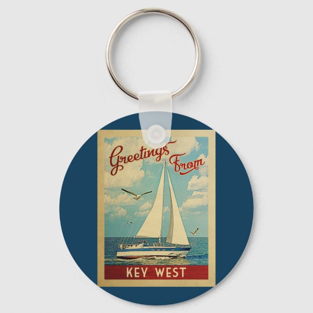 Key West Sailboat Vintage Travel Florida Keychain (Front)