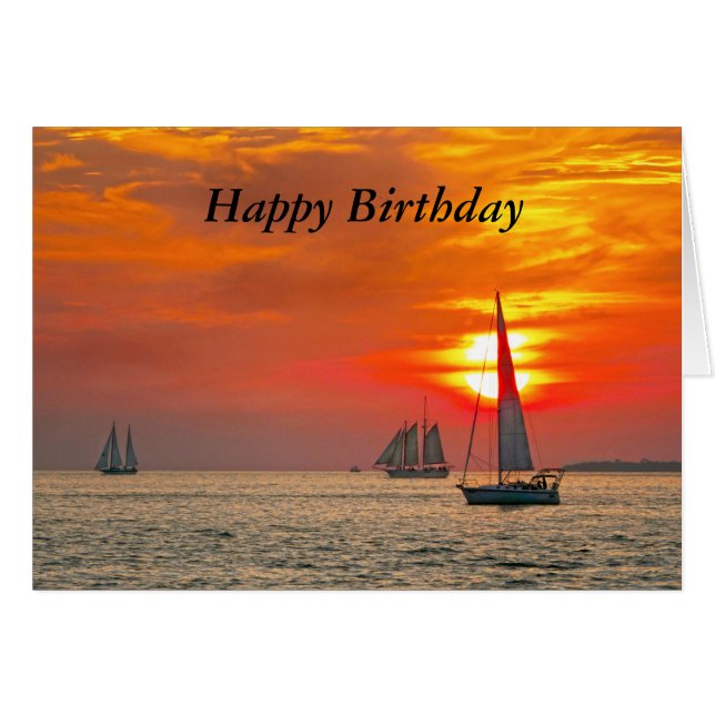 Key West Sailboats Sunset Happy Birthday Cards (Front Horizontal)