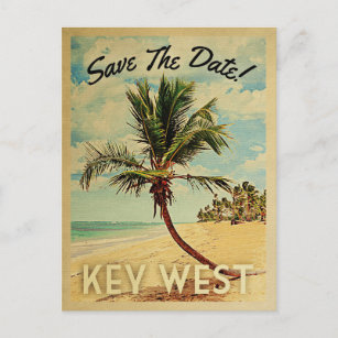 Key West Save The Date Vintage Beach Palm Tree Announcement Postcard