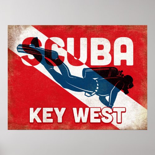 Key West Scuba Diver _ Blue Retro Poster