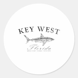 Key West Shark Tee For Fishing Boating Diving And Classic Round Sticker