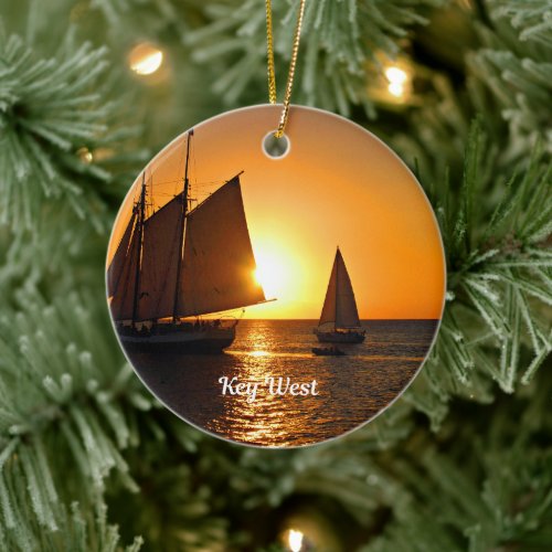 Key West sunset and sailboats Ceramic Ornament