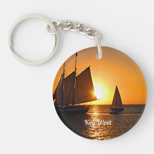 Key West sunset and sailboats Keychain
