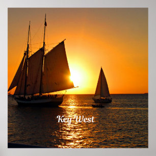 Key West, sunset and sailboats, Poster