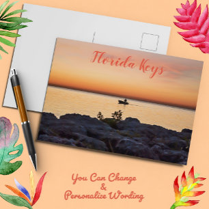 Key West Sunset Boat Rocky Shore Florida Keys Postcard