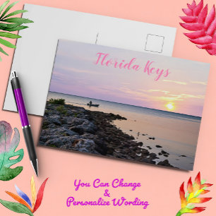 Key West Sunset Boat Shoreline Florida Keys Postcard