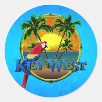 Key West Sunset Classic Round Sticker by BailOutIsland at Zazzle
