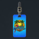 Key West Sunset Luggage Tag<br><div class="desc">Key West Florida,  the southernmost city in the United States. beach sunset painting with palm trees,  round bamboo frame,  and a colorful parrot.</div>