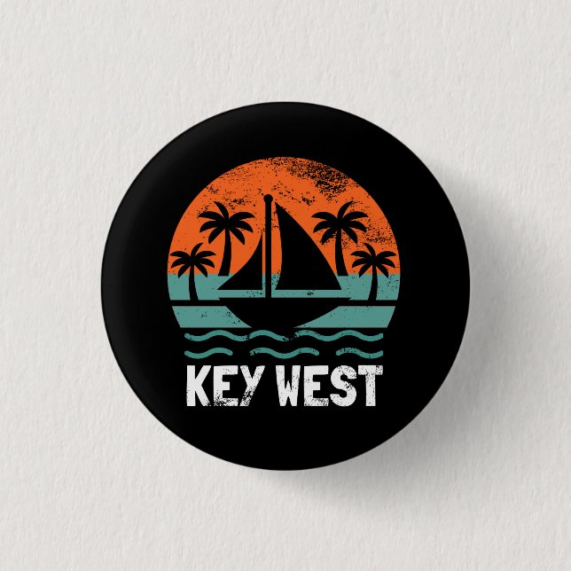Key West Sunset Retro Vacation Button (Front)