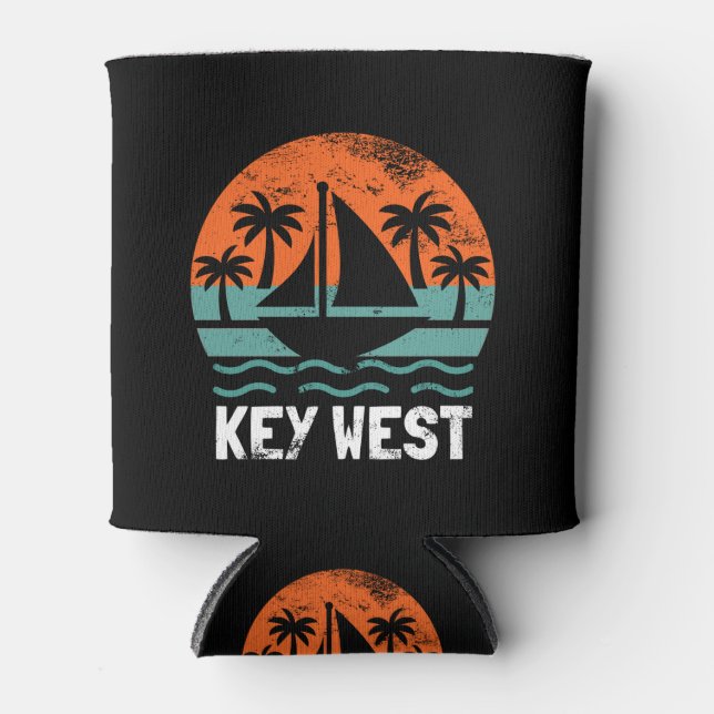 Key West Sunset Retro Vacation Can Cooler (Front)