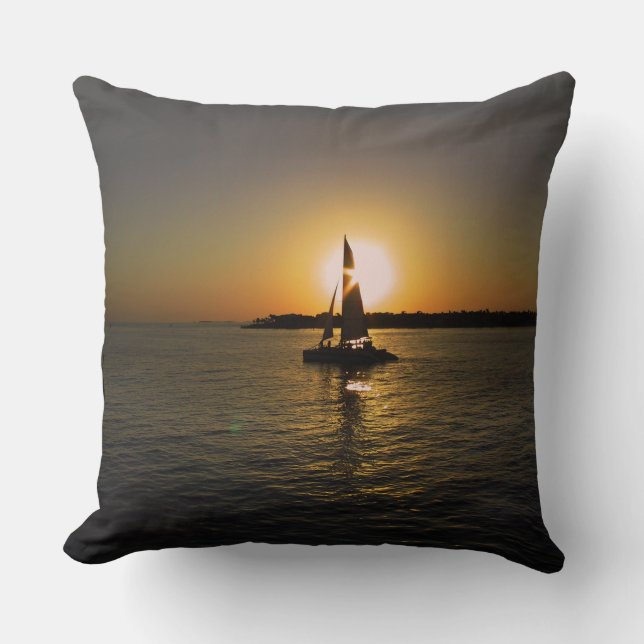 Key West Sunset Sailing Throw Pillow (Front)