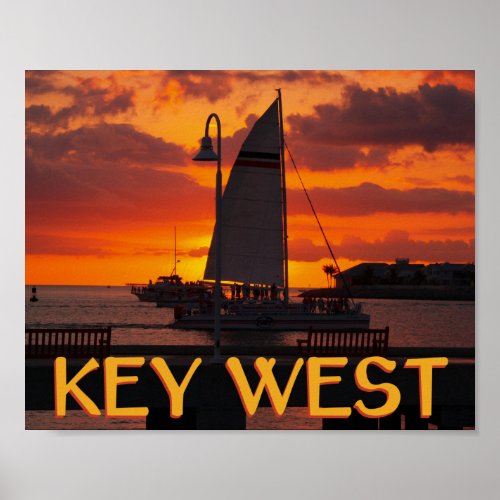 Key West Sunset with Boats Poster
