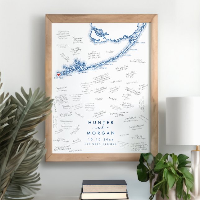 Key West Wedding Modern Navy Guest Book Poster (Key West FL Map Wedding Alternative Guest Book Poster in Modern Navy Blue from Coastal Map Designs)
