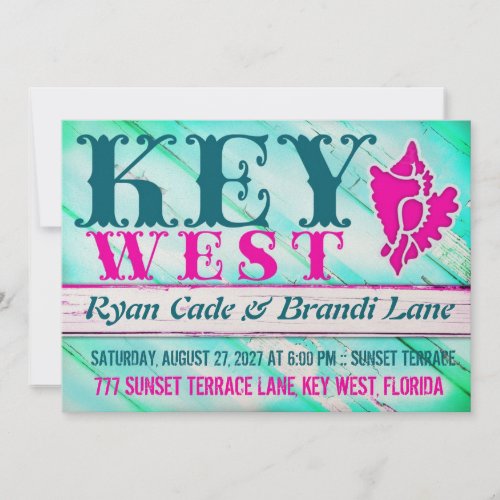 KEY WEST Wood Champagne Metallic Custom Invitations