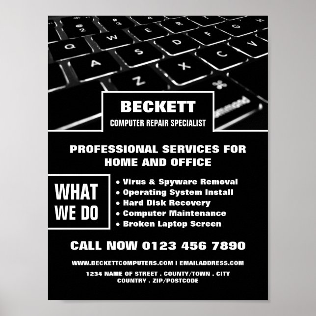 Keyboard, Computer Repair Specialist Advertising Poster (Front)